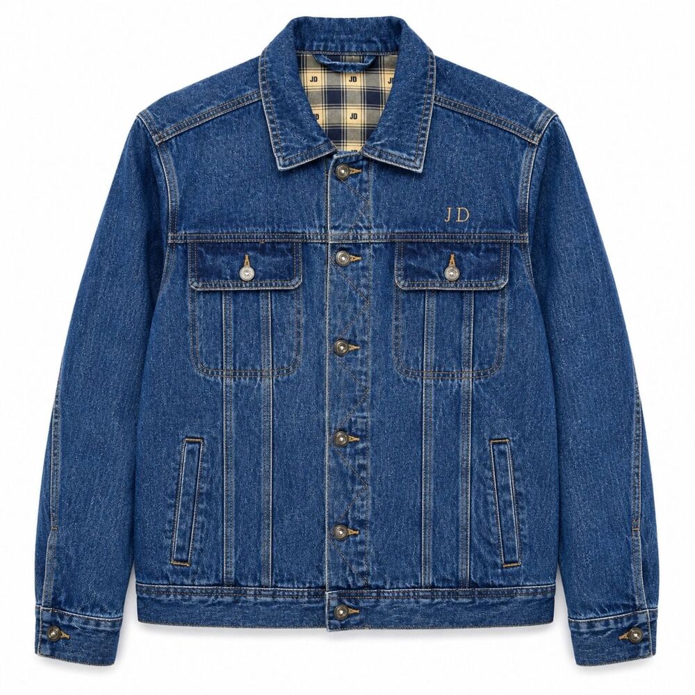Danbury Mint Men Large Plaid Lined Trucker Jean Coat Personalized (JD) Initials
